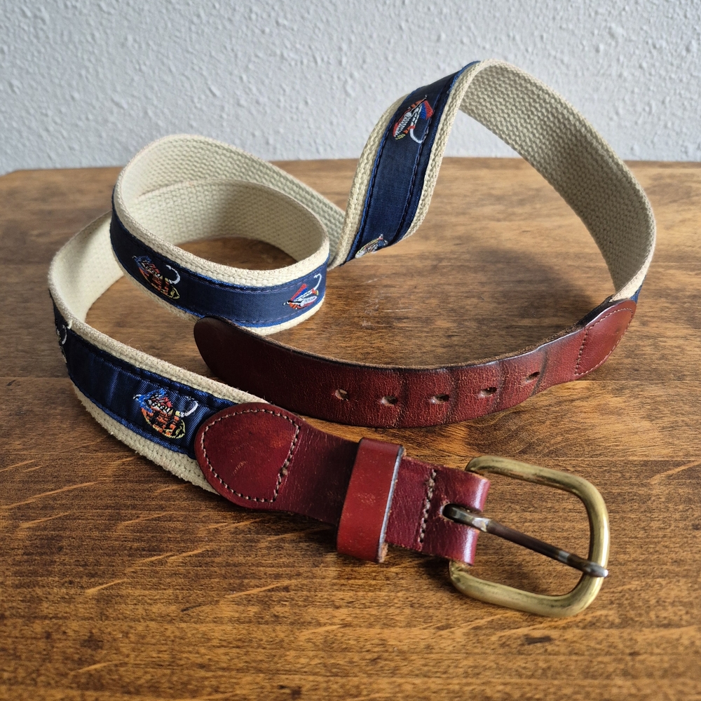 Vintage Men's Fly Fishing Belt Size 44 Leather Man Limited Solid Brass Buckle